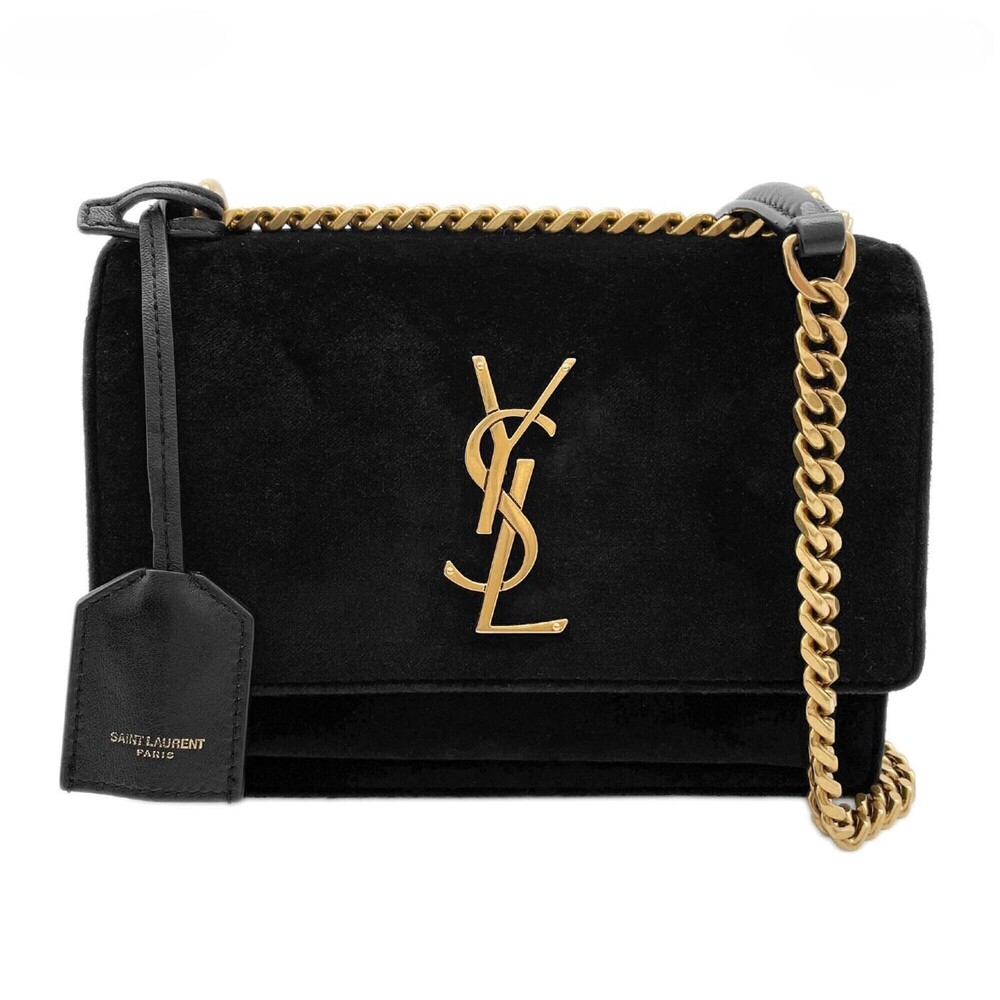 SAINT LAURENT Sunset Chain 2-Way Shoulder Bag YSL Cassandra Velvet Leather Bl...